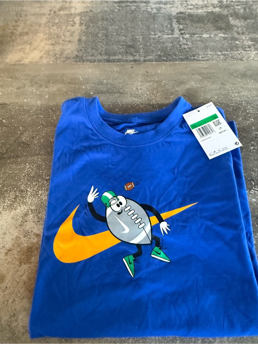 Nike Blue Short-Sleeve Tee with Orange Swoosh & Football Graphic